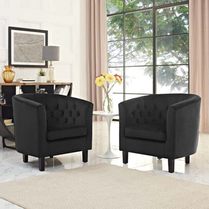 Modway Furniture Prospect Performance Velvet Armchair Set - Classic Chesterfield Style with Modern Comfort & Durability EEI-3153-BLK-SET