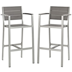 Modway Furniture Shore Outdoor Aluminum Bar Stool Set of 2 - Stylish, Durable, Low-Maintenance Seating for Patios EEI-3155-SLV-GRY-SET