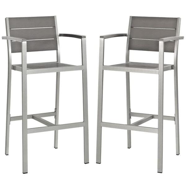 Modway Furniture Shore Outdoor Aluminum Bar Stool Set of 2 - Stylish, Durable, Low-Maintenance Seating for Patios EEI-3155-SLV-GRY-SET
