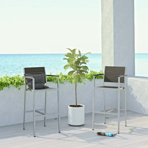 Modway Furniture Shore Outdoor Aluminum Bar Stool Set of 2 - Stylish, Durable, Low-Maintenance Seating for Patios EEI-3155-SLV-GRY-SET