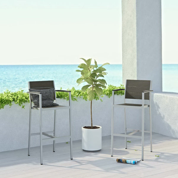 Modway Furniture Shore Outdoor Aluminum Bar Stool Set of 2 - Stylish, Durable, Low-Maintenance Seating for Patios EEI-3155-SLV-GRY-SET