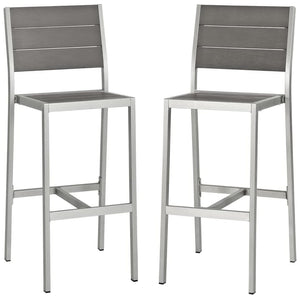 Modway Furniture Shore Outdoor Armless Bar Stool Set of 2 - Modern Aluminum Design for Stylish Patio Seating EEI-3156-SLV-GRY-SET