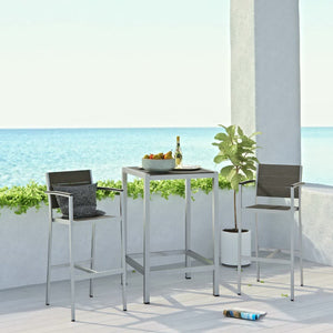 Modway Furniture Shore 3 Piece Aluminum Pub Set - Modern Outdoor Patio Furniture for Stylish Entertaining & Durability EEI-3157-SLV-GRY-SET