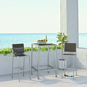 Modway Furniture Shore 3 Piece Outdoor Patio Aluminum Pub Set - Stylish, Durable, and Easy-Care for Modern Spaces EEI-3158-SLV-GRY-SET