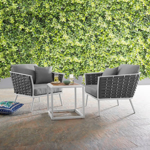 Modway Furniture Stance 3-Piece Modern Outdoor Aluminum Sectional Sofa Set with Waterproof Cushions for Comfort EEI-3163-WHI-GRY-SET