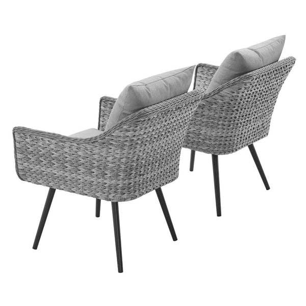 Modway Furniture Endeavor Outdoor Patio Wicker Rattan Armchair Set of 2 - Modern Comfort for Stylish Entertaining EEI-3176-GRY-GRY-SET