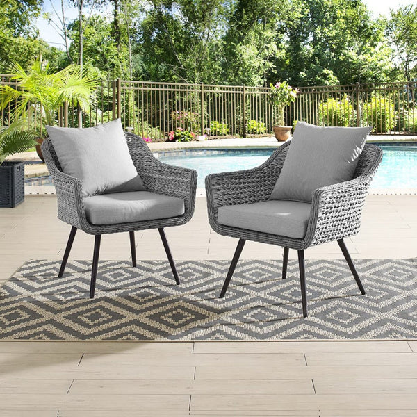 Modway Furniture Endeavor Outdoor Patio Wicker Rattan Armchair Set of 2 - Modern Comfort for Stylish Entertaining EEI-3176-GRY-GRY-SET