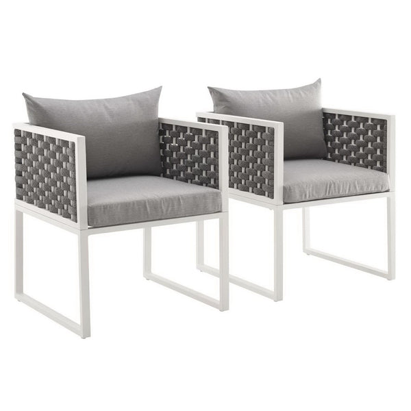 Modway Furniture Stance Outdoor Dining Armchair Set of 2 - Modern Aluminum & Waterproof Cushions for Stylish Comfort EEI-3183-WHI-GRY-SET