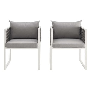 Modway Furniture Stance Outdoor Dining Armchair Set of 2 - Modern Aluminum & Waterproof Cushions for Stylish Comfort EEI-3183-WHI-GRY-SET
