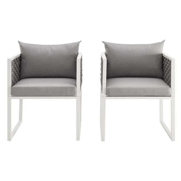 Modway Furniture Stance Outdoor Dining Armchair Set of 2 - Modern Aluminum & Waterproof Cushions for Stylish Comfort EEI-3183-WHI-GRY-SET