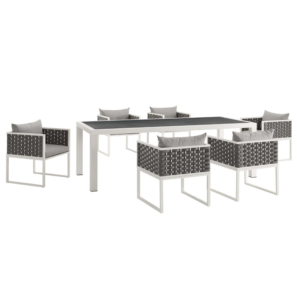 Modway Furniture Stance 7-Piece Modern Outdoor Patio Dining Set - Durable Aluminum, Waterproof Cushions & Style EEI-3185-WHI-GRY-SET