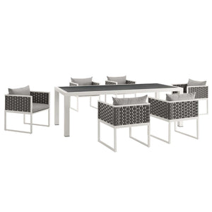 Modway Furniture Stance 7-Piece Modern Outdoor Patio Dining Set - Durable Aluminum, Waterproof Cushions & Style EEI-3185-WHI-GRY-SET