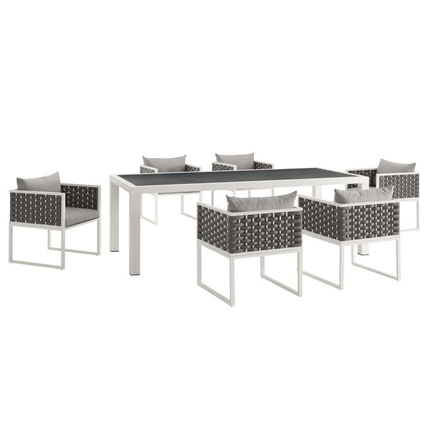Modway Furniture Stance 7-Piece Modern Outdoor Patio Dining Set - Durable Aluminum, Waterproof Cushions & Style EEI-3185-WHI-GRY-SET