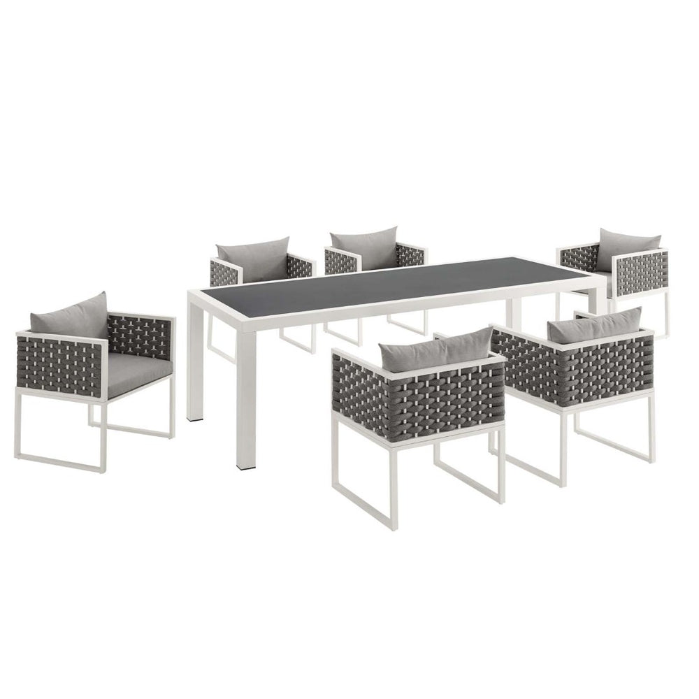 Modway Furniture Stance 7-Piece Modern Outdoor Patio Dining Set - Durable Aluminum, Waterproof Cushions & Style EEI-3185-WHI-GRY-SET