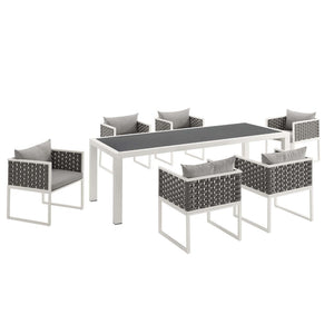 Modway Furniture Stance 7-Piece Modern Outdoor Patio Dining Set - Durable Aluminum, Waterproof Cushions & Style EEI-3185-WHI-GRY-SET