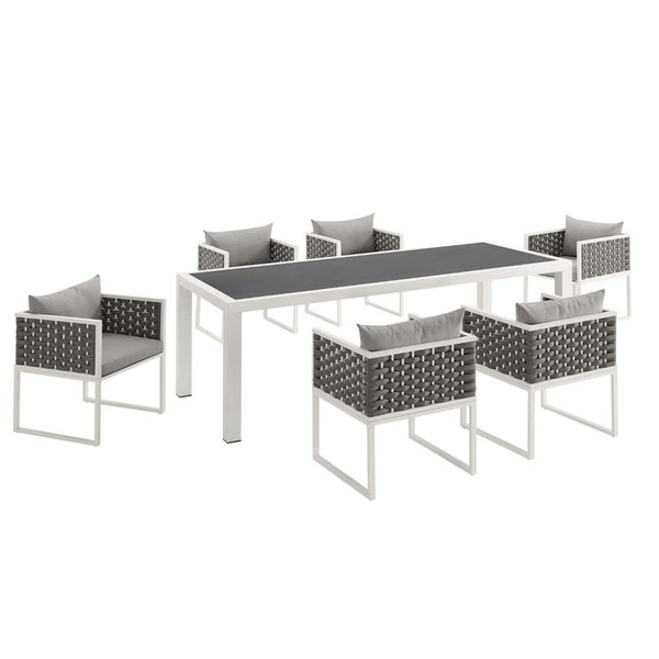 Modway Furniture Stance 7-Piece Modern Outdoor Patio Dining Set - Durable Aluminum, Waterproof Cushions & Style EEI-3185-WHI-GRY-SET