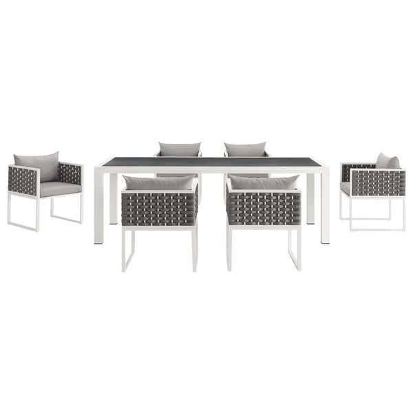 Modway Furniture Stance 7-Piece Modern Outdoor Patio Dining Set - Durable Aluminum, Waterproof Cushions & Style EEI-3185-WHI-GRY-SET