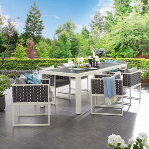 Modway Furniture Stance 7-Piece Modern Outdoor Patio Dining Set - Durable Aluminum, Waterproof Cushions & Style EEI-3185-WHI-GRY-SET