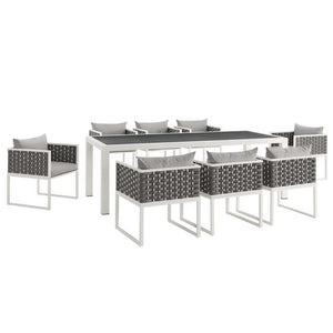 Modway Furniture Stance 9-Piece Aluminum Dining Set – Modern Outdoor Patio Furniture with Cushioned Comfort & Style EEI-3186-WHI-GRY-SET