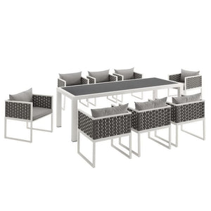 Modway Furniture Stance 9-Piece Aluminum Dining Set – Modern Outdoor Patio Furniture with Cushioned Comfort & Style EEI-3186-WHI-GRY-SET