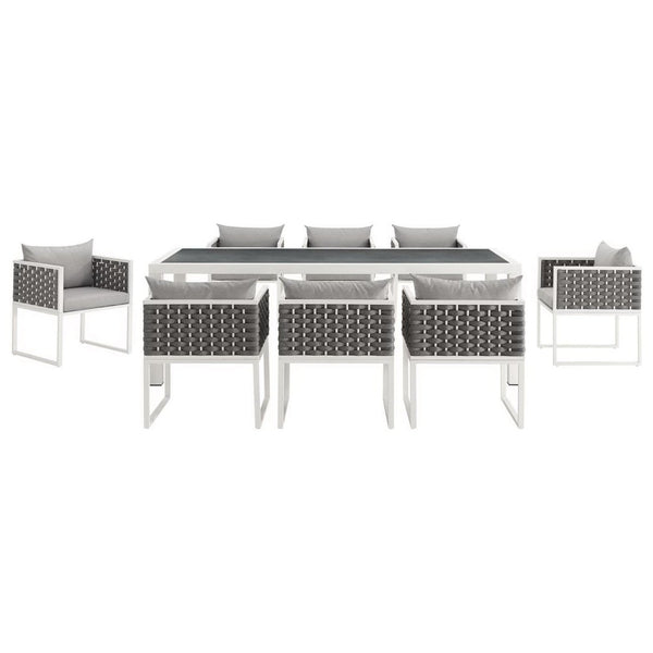 Modway Furniture Stance 9-Piece Aluminum Dining Set – Modern Outdoor Patio Furniture with Cushioned Comfort & Style EEI-3186-WHI-GRY-SET