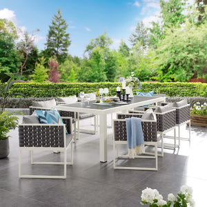 Modway Furniture Stance 9-Piece Aluminum Dining Set – Modern Outdoor Patio Furniture with Cushioned Comfort & Style EEI-3186-WHI-GRY-SET