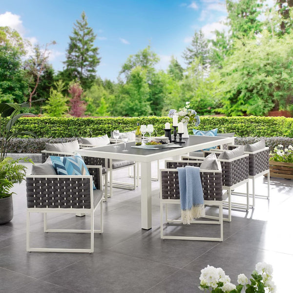 Modway Furniture Stance 9-Piece Aluminum Dining Set – Modern Outdoor Patio Furniture with Cushioned Comfort & Style EEI-3186-WHI-GRY-SET