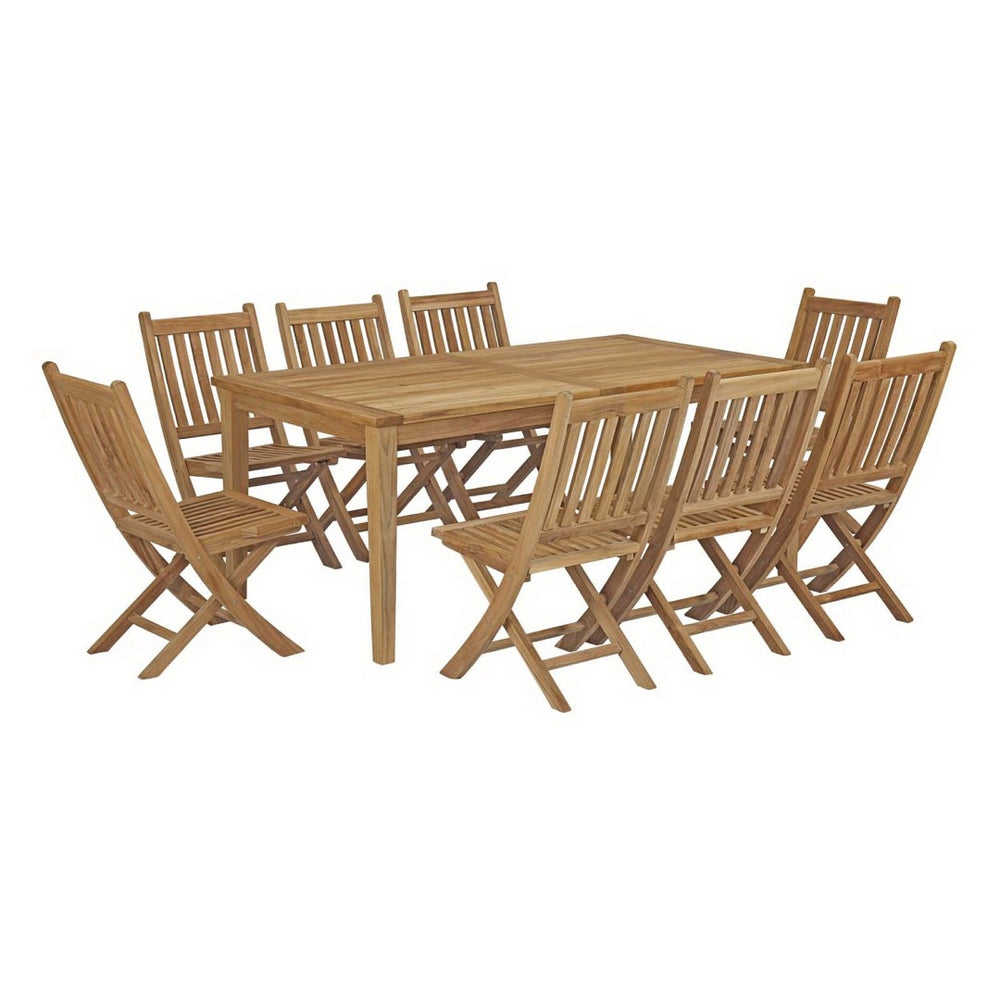 Modway Furniture Marina 9 Piece Outdoor Teak Dining Set with Cushions - Weather-Resistant, Durable, Modern Design EEI-3204-NAT-SET