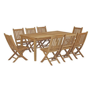 Modway Furniture Marina 9 Piece Outdoor Teak Dining Set with Cushions - Weather-Resistant, Durable, Modern Design EEI-3204-NAT-SET