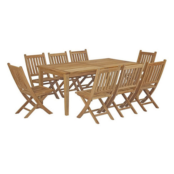 Modway Furniture Marina 9 Piece Outdoor Teak Dining Set with Cushions - Weather-Resistant, Durable, Modern Design EEI-3204-NAT-SET