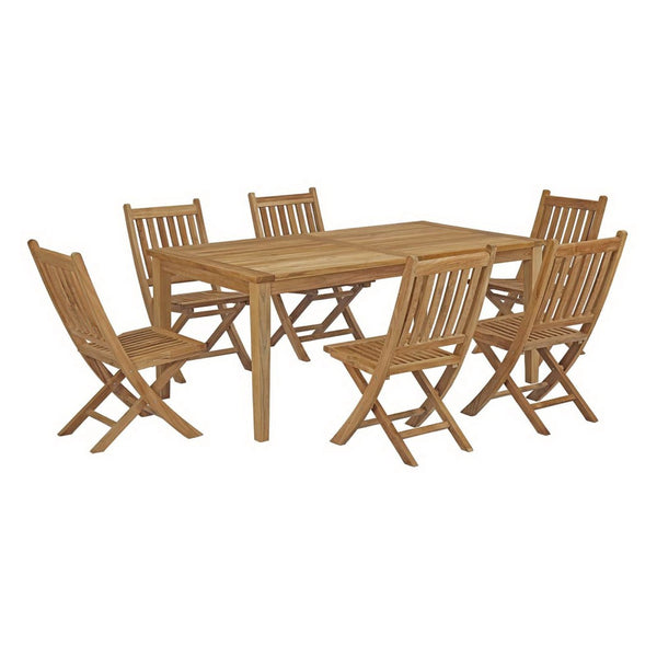 Modway Furniture Marina 7-Piece Teak Outdoor Dining Set with All-Weather Cushions - Perfect for Gatherings & Comfort EEI-3205-NAT-SET