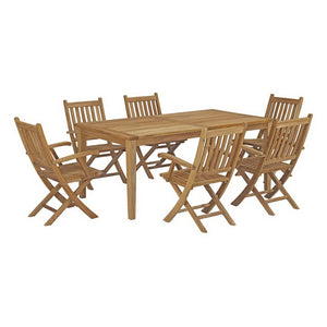 Modway Furniture Marina 7-Piece Solid Teak Outdoor Dining Set with All-Weather Cushions for Stylish Entertaining EEI-3206-NAT-SET