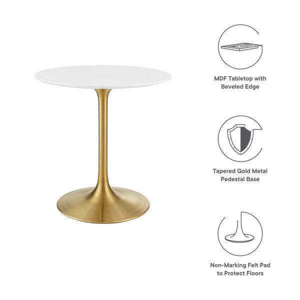 Modway Furniture Lippa 28" Round Wood Dining Table - Mid-Century Modern Style with Gold Base for Small Spaces EEI-3208-GLD-WHI