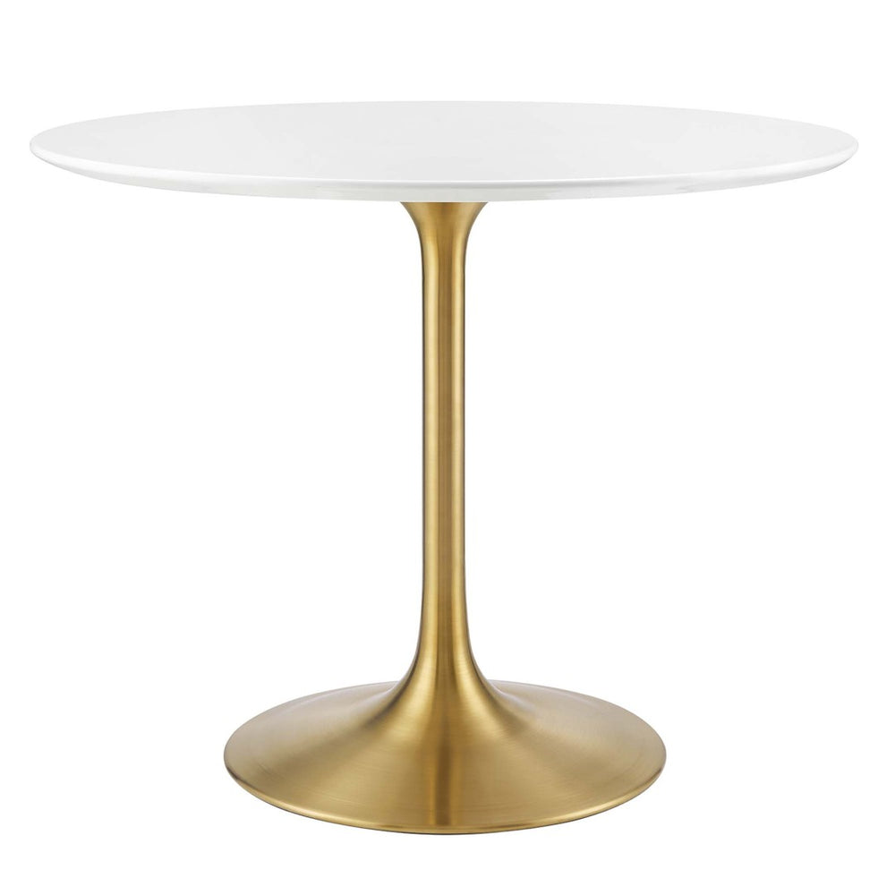 Modway Furniture Lippa 36" Round Wood Dining Table – Modern Mid-Century Design with Gold Pedestal Base & Gloss Finish EEI-3209-GLD-WHI