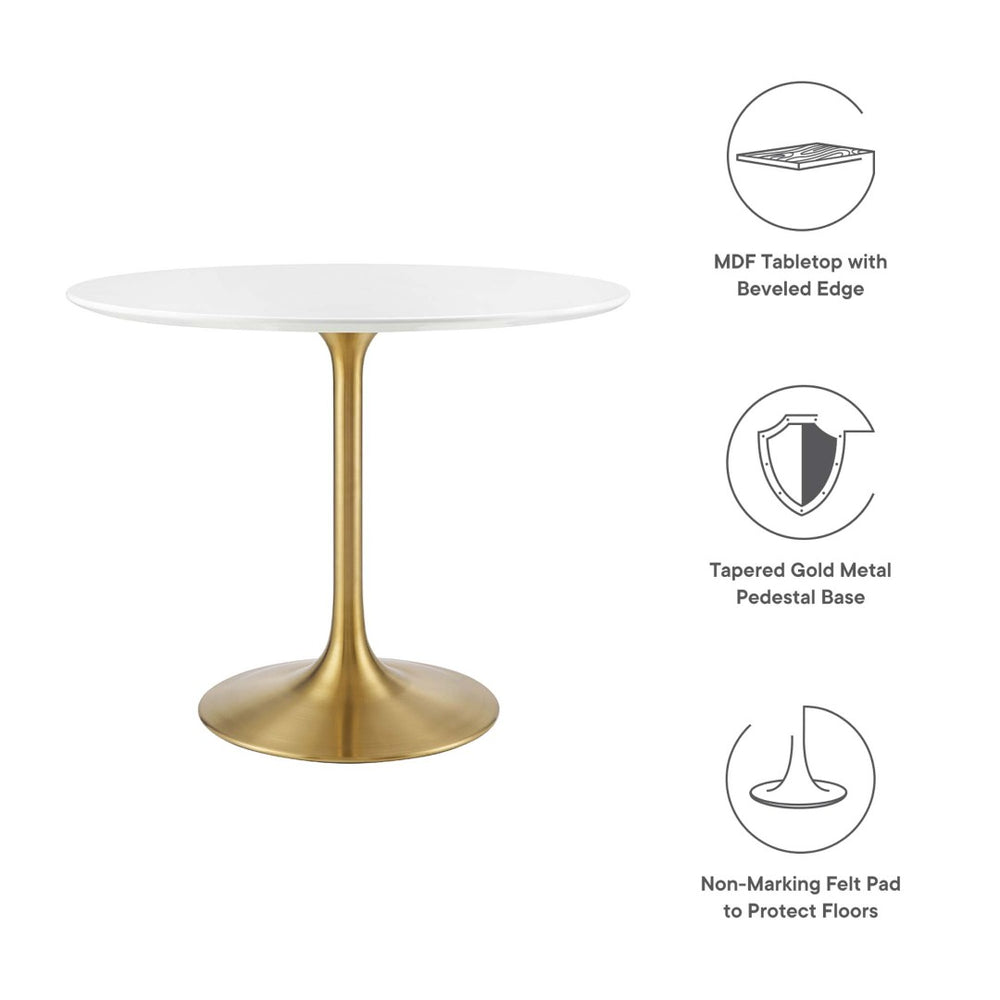 Modway Furniture Lippa 36" Round Wood Dining Table – Modern Mid-Century Design with Gold Pedestal Base & Gloss Finish EEI-3209-GLD-WHI