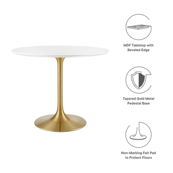 Modway Furniture Lippa 36" Round Wood Dining Table – Modern Mid-Century Design with Gold Pedestal Base & Gloss Finish EEI-3209-GLD-WHI
