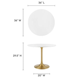 Modway Furniture Lippa 36" Round Wood Dining Table – Modern Mid-Century Design with Gold Pedestal Base & Gloss Finish EEI-3209-GLD-WHI