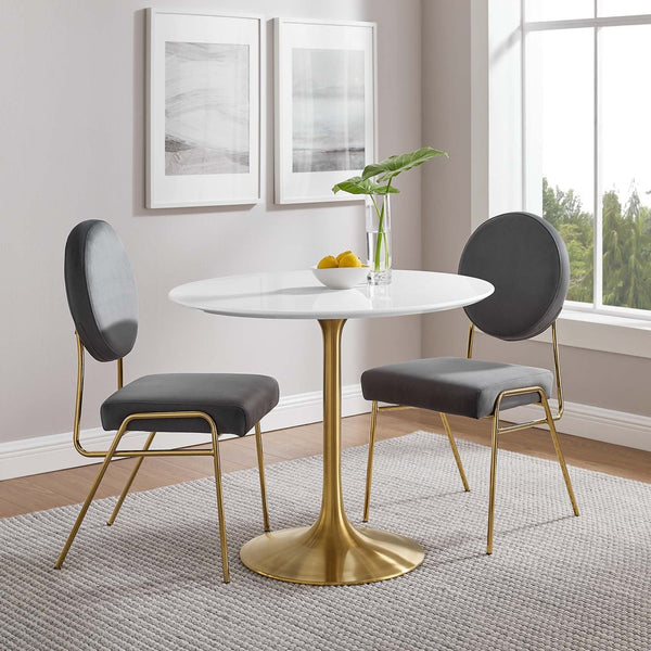 Modway Furniture Lippa 36" Round Wood Dining Table – Modern Mid-Century Design with Gold Pedestal Base & Gloss Finish EEI-3209-GLD-WHI