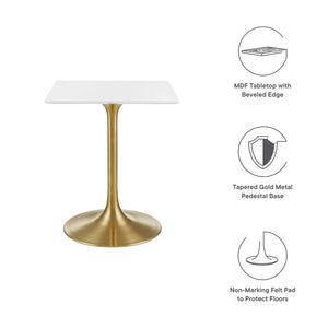 Modway Furniture Lippa 24" Square Wood Dining Table - Modern Mid-Century Design, Gold Base, Perfect for Small Spaces EEI-3210-GLD-WHI