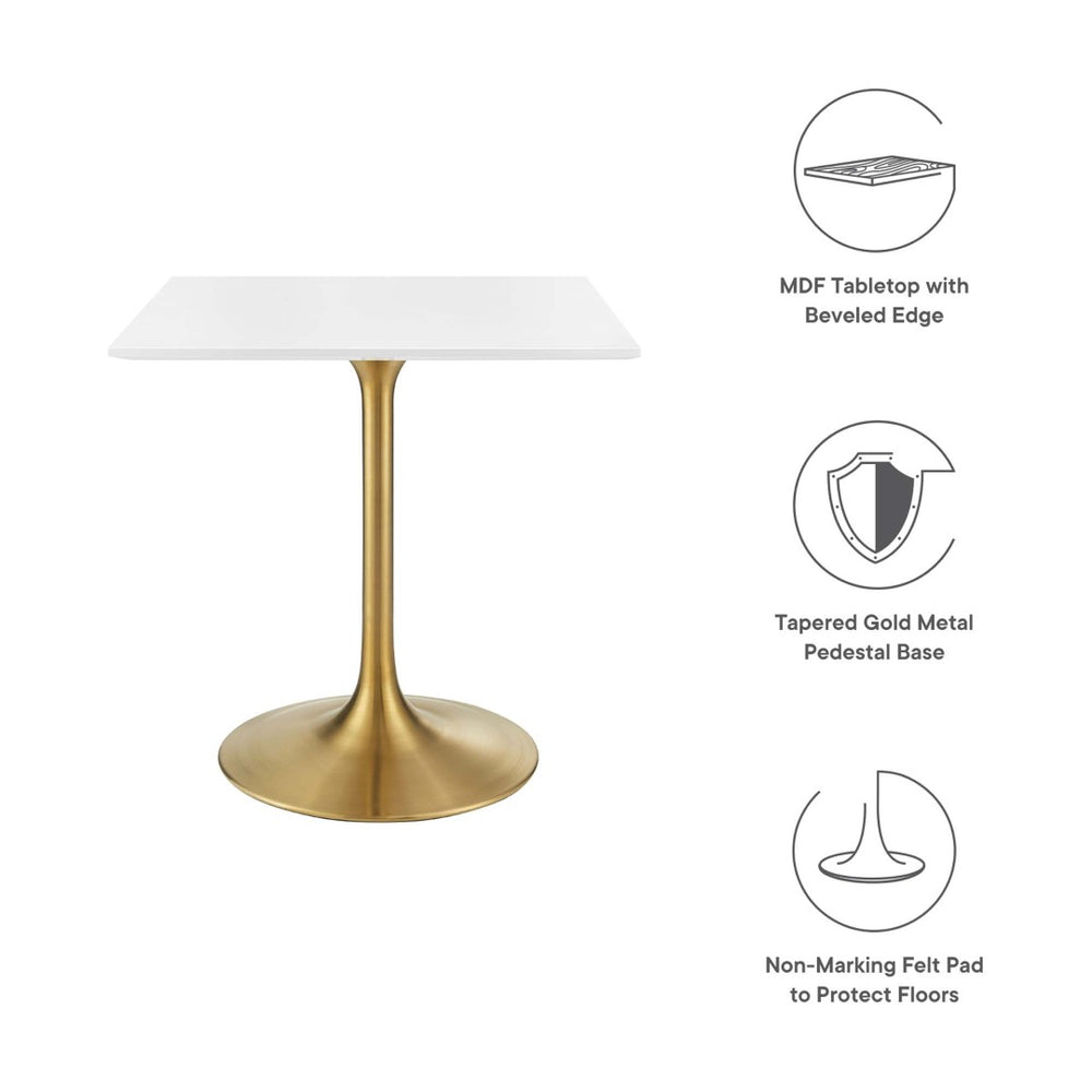 Modway Furniture Lippa 28" Square Wood Dining Table - Stylish Gold & White Pedestal for Small Spaces & Modern Interiors EEI-3211-GLD-WHI
