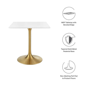 Modway Furniture Lippa 28" Square Wood Dining Table - Stylish Gold & White Pedestal for Small Spaces & Modern Interiors EEI-3211-GLD-WHI