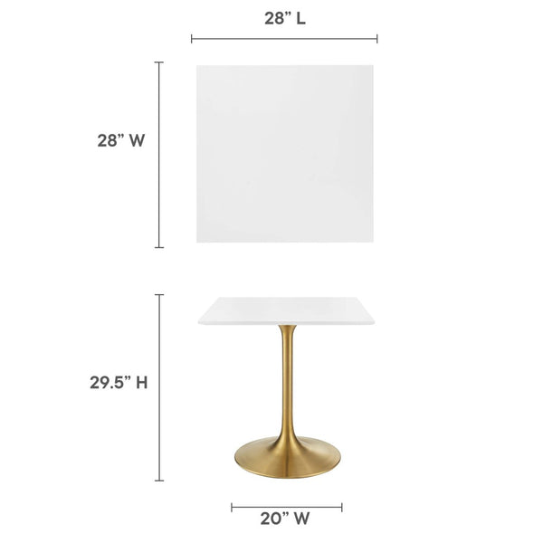 Modway Furniture Lippa 28" Square Wood Dining Table - Stylish Gold & White Pedestal for Small Spaces & Modern Interiors EEI-3211-GLD-WHI