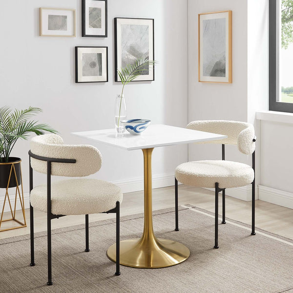 Modway Furniture Lippa 28" Square Wood Dining Table - Stylish Gold & White Pedestal for Small Spaces & Modern Interiors EEI-3211-GLD-WHI