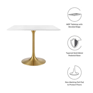 Modway Furniture Lippa 36" Square Wood Dining Table - Modern Mid-Century Pedestal Design in Gold & White Finish EEI-3212-GLD-WHI