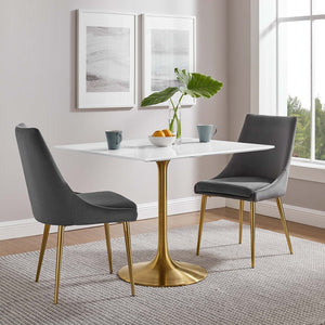 Modway Furniture Lippa 36" Square Wood Dining Table - Modern Mid-Century Pedestal Design in Gold & White Finish EEI-3212-GLD-WHI