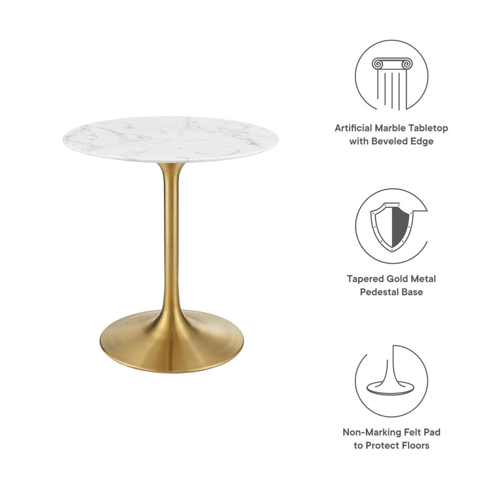 Modway Furniture Lippa 28" Round Faux Marble Dining Table - Elegant Gold Base, Perfect for Small Spaces & Entertaining EEI-3213-GLD-WHI