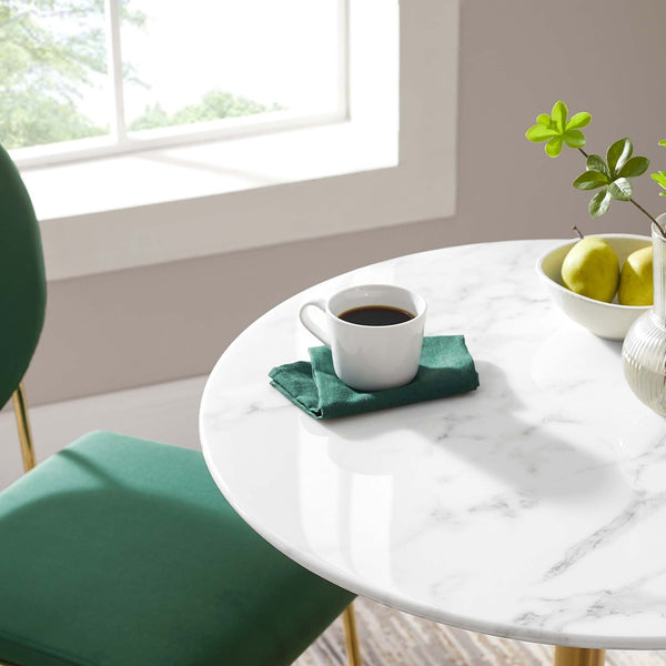 Modway Furniture Lippa 28" Round Faux Marble Dining Table - Elegant Gold Base, Perfect for Small Spaces & Entertaining EEI-3213-GLD-WHI