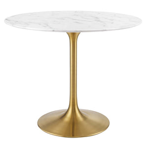 Modway Furniture Lippa 36" Round Faux Marble Dining Table - Modern Mid-Century Style, Gold Base for Small Spaces EEI-3214-GLD-WHI