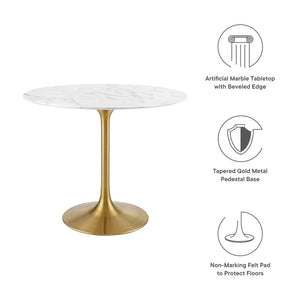 Modway Furniture Lippa 36" Round Faux Marble Dining Table - Modern Mid-Century Style, Gold Base for Small Spaces EEI-3214-GLD-WHI