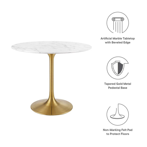 Modway Furniture Lippa 36" Round Faux Marble Dining Table - Modern Mid-Century Style, Gold Base for Small Spaces EEI-3214-GLD-WHI